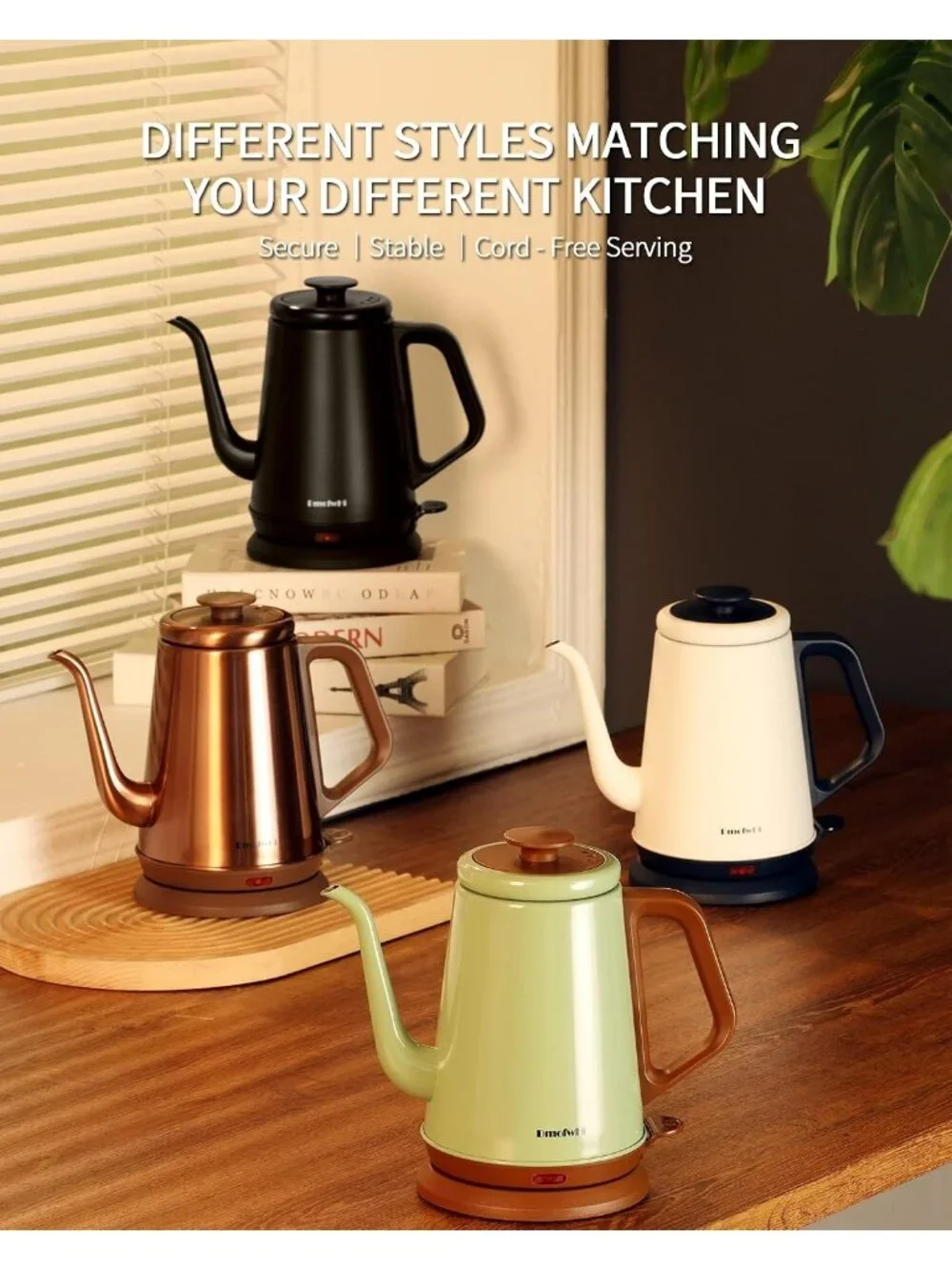 1.0L Matte Black Gooseneck Electric Kitchen Kettles Stainless Steel BPA Free